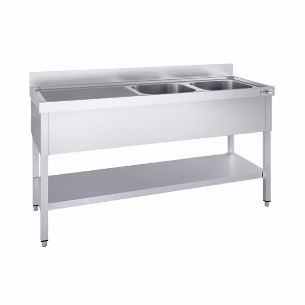Stół zlewozmywakowy PREMIUM - 1800x600mm - z półką dolną i 2 zlewami po prawej stronie