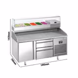 Table réfrigérée à pizza Premium PLUS - 1490x700 mm - avec 1 porte & 2 tiroirs - incl. vitrine réfrigérée - 6x GN 1/4