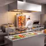 Machine à Kebab / Gril vertical à gaz - 4 brûleurs - 13kW - pour 60kg de viande - livré avec 2 volets, 1 broche, 2 pare-graisses et bac à graisse