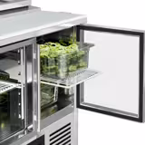 Commercial Saladette Counter PREMIUM - 900mm - 159L - 2 glass doors - for 4 x GN 1/3 & glass lid