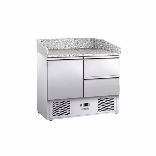 Masă frigorifică pentru preparare pizza ECO - cu blat din granit - 935x700 mm - cu 1 ușă & 2 sertare