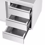 Tavolo armadiato in acciaio inox PREMIUM - 1800x600mm - con 2 porte scorrevoli + 3 cassetti a destra