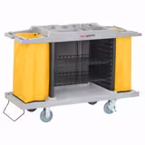 Commercial Housekeeping Trolley - 2 laundry bags, 1 top shelf with compartments, 3 bottom shelves - Polypropylene (PP) frame - Grey