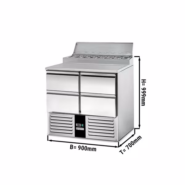 Zubereitungstisch Mini PREMIUM - 900mm - für 5x GN 1/6 - 4 Schubladen