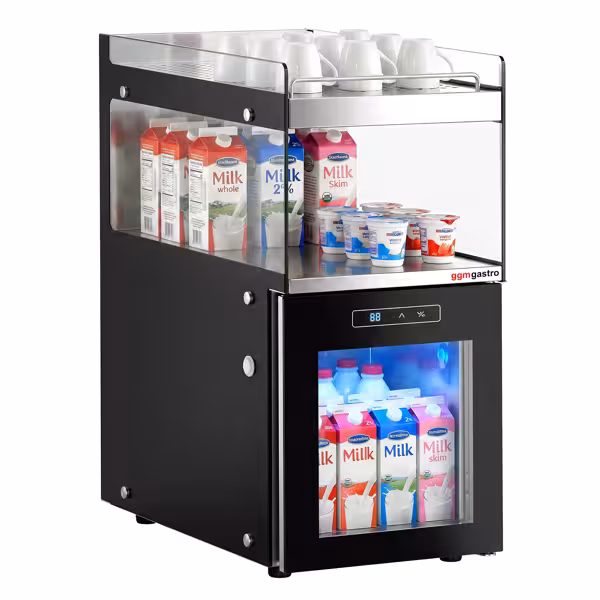 Milchkühlschrank - mit Schlauchdurchfühung - 15 Liter - 2 beheizte Tassenablagen - Digital