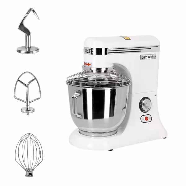 Impastatrice planetaria - da banco - 5L - 330W - 3 utensili in dotazione (gancio, spatola, frusta) - variatore di velocità - testa sollevabile - vasca estraibile - monofase