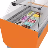 Ijsvitrine LIAM - 1310mm - statische koeling - met LED‑verlichting & rechte ruit - voor 10+10x 5 liter ijsbak - oranje