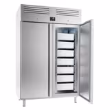 Halphűtő Rozsdamentes acél PREMIUM - EN 600x400 - 1240 l - akár −2…+2 °C - mit 2 ajtó - Légkeveréses hűtés, automatikus leolvasztás, belső LED világítás, R290