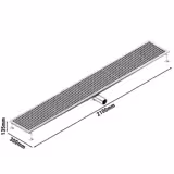Stainless Steel Channel Drain - AISI 304 - 2100x300mm - low-profile - side outlet - Ø70mm - removable grate