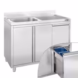 Dolaplı Yıkama Tezgahı - 1200x600mm - Çöp Kutulu & 1 Sol Evyeli