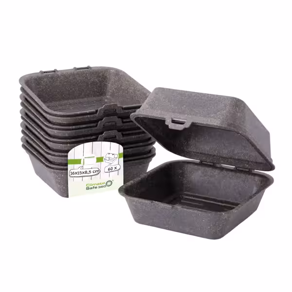 (60 pcs) Reusable Burger Box - 157x148x84mm - Grey