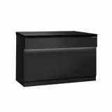 Checkout Counter TORONTO - 1150mm - Wood-effect front panel - Black granite worktop - Matt black finish - Stainless steel body