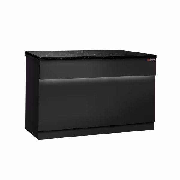 Kassa-sectie TORONTO & 1 legbord - 1150x880x900mm - zwart front - granieten werkblad zwart - RVS