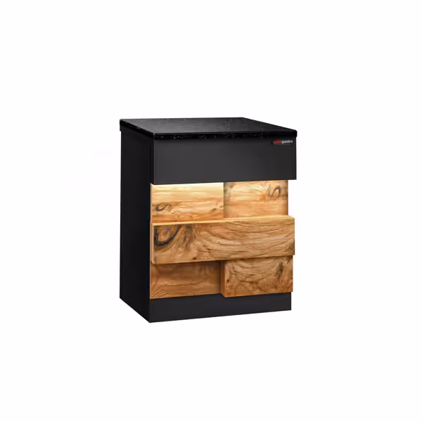 Banco cassa Serie TORONTO - 600x880mm - Frontale in legno legno naturale - Piano di lavoro in granito nero