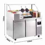 Commercial Refrigerated Prep Table PREMIUM – Glass Top – 2 Doors – 1210 mm – for 9× GN 1/6 – Includes double waffle maker