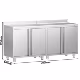 Paslanmaz Çelik Dolaplı Çalışma Tezgahı - Sırtlı - Filtre Kahve Makinesi için - 2000x600mm - 4 Kapılı (Menteşeli Kapı)