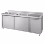 Meuble évier ECO - 2000 x 600 mm - avec poubelle & 2 bacs à gauche
