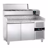 Commercial Pizza Prep Counter - Granite Top PREMIUM - 1500x800mm - with 2 doors - incl. refrigerated topping unit - 7x GN 1/4