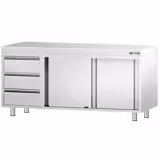 Arbetsskåp i rostfritt stål PREMIUM - 1800x700 mm - med 2 skjutdörrar, 3 lådor vänster