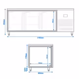 Commercial bakery freezer counter Premium PLUS - 2185 x 800 mm - with 3 doors - granite worktop