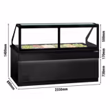 Saladette TORONTO - 2550mm - zwart front - 4 deuren - met rechte glazen opzetvitrine voor 6x GN 1/1 - granieten werkblad