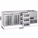 Direct Draw Beer Dispenser / Kegerator PREMIUM - 2500x700mm - Double Glass Doors & 3 Drawers