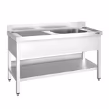 Stainless Steel Commercial Sink Unit PREMIUM - 1400x700mm - with Single Bowl Right-hand - with Undershelf - with Upstand