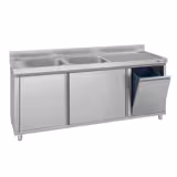 Commercial Sink Cabinet – 2000 × 600 mm – with Waste Bin & Twin Left-Hand Bowls