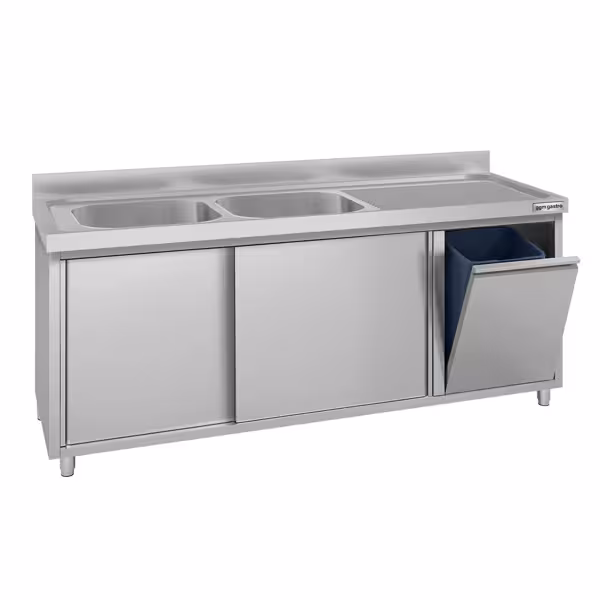 Commercial Sink Cabinet ECO - 2000x700mm - with waste bin & 2 bowls centre