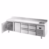 Table réfrigérée Premium PLUS - 2452 x 600 mm - avec 1 bac, 2 portes, 4 tiroirs - dosseret