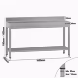Tavolo da lavoro in acciaio inox ECO - 1600x700mm - con ripiano inferiore & alzatina & traversi di rinforzo