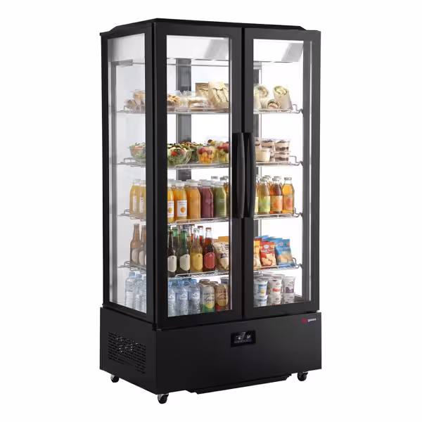 4-Sided Glass Display Fridge - 750L - 990mm - Double glazing - square - with 4 shelves - 2 hinged glass doors