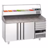 Table réfrigérée à pizza PREMIUM - 1600x800 mm - avec 2 portes & 3 tiroirs - incl. vitrine réfrigérée - 6x GN 1/3