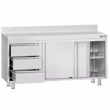 Edelstahl Arbeitsschrank ECO - 1600x600mm - mit 3 Schubladen links & Aufkantung