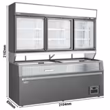 Commercial multideck display freezer - 2104mm - 346L - with 3 sliding glass doors & 6 shelves - incl. island freezer - Grey