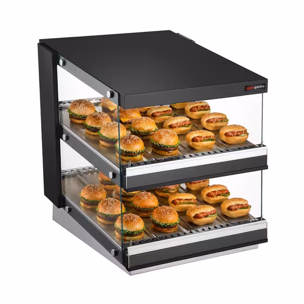 Commercial Heated Display Cabinet – 600 mm – 980 W – with 2 Shelves – Black