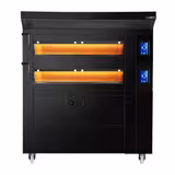 Bäckerei Etagenofen mit Dampffunktion - Touch - 2 Backkammern - inkl. Haube & Gärschrank 8x EN 600x400 - Schwarz
