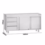 Mesa/Armário de trabalho ECO- em Aço inox -- 1,6 m com 3 gavetas à esquerda