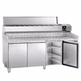 Table réfrigérée à pizza PREMIUM - 2000 x 800 mm - avec 3 portes - incl. vitrine réfrigérée - 9 x GN 1/3