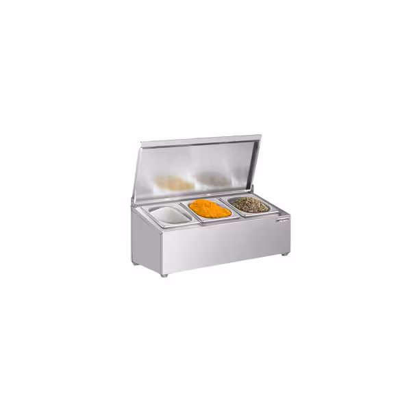 Soporte para cubetas GN de acero inoxidable - 3x  GN 1/6 - con cubetas