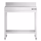 Nerezový pracovní stůl PREMIUM - 600x600 mm - se spodní policí & se zadním lemem & s vyztuženou pracovní deskou