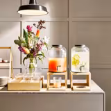 Juice Dispenser - VALO - (3 pcs) Set - 2x stainless-steel containers with tap on oak base - 2x 7 Litres - incl. stand