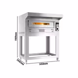 Forno a gas per pizza - Platea in mattoni refrattari - 1450x1450mm - 6 pizze Ø35cm - fino a 400°C - Meccanico - incl. Cappa & Sottotelaio/Supporto & Ruote