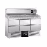 Commercial Pizza Prep Counter - Granite Top PREMIUM - 1400x700mm - with 0 doors & 6 drawers 1/2 - incl. refrigerated topping unit - 6x GN 1/4