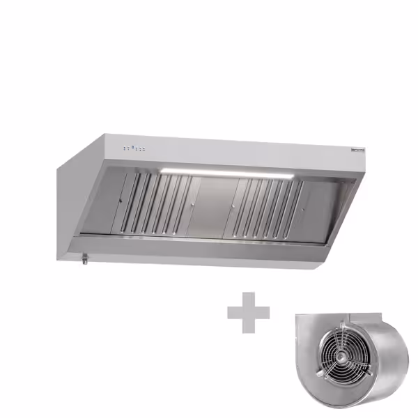 Wandafzuigkap RVS - 700mm diep - 1400mm - met motor - compleet - met standen snelheidsregelaar, 2 labyrintfilters en verlichting - 1500m³/u