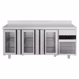 Blat frigorific PREMIUM - 1865x700 mm - 474 L - cu 3 uși din sticlă - bordură - blat lucru