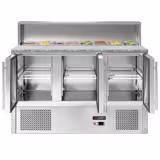 Saladetă ECO - 1370mm - 3 uși de sticlă - cu atașament din oțel inoxidabil pentru 8x GN 1/6