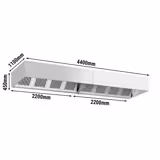 Hotte à adosser professionnelle - Profondeur 1100 - 4400mm - sans moteur - avec filtres et éclairage
