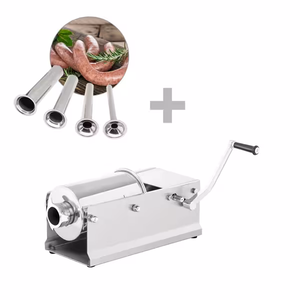 Commercial Manual Sausage Filler - Horizontal - 3L - Stainless Steel - incl. 4 sausage-filler nozzles