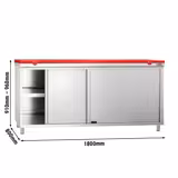 Armario de trabajo de acero inoxidable - 1,8 m - con puerta corredera - incluye tabla de cortar en rojo